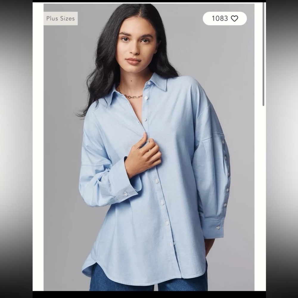 Anthropologie Maeve Oversized Buttondown Shirt in Violette Blue size XL - Picture 5 of 12